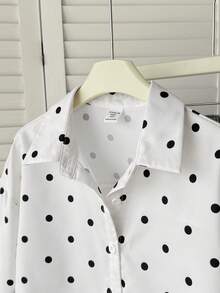 SHEIN Tween Girls Polka Dot Blouse Top, Versatile For Formal Occasions, Travel, Vacation, Street Wear, Suitable For Any Occasion, Sister Matching, Parent-Child Matching, Cute Girls Outfit - White - View 4
