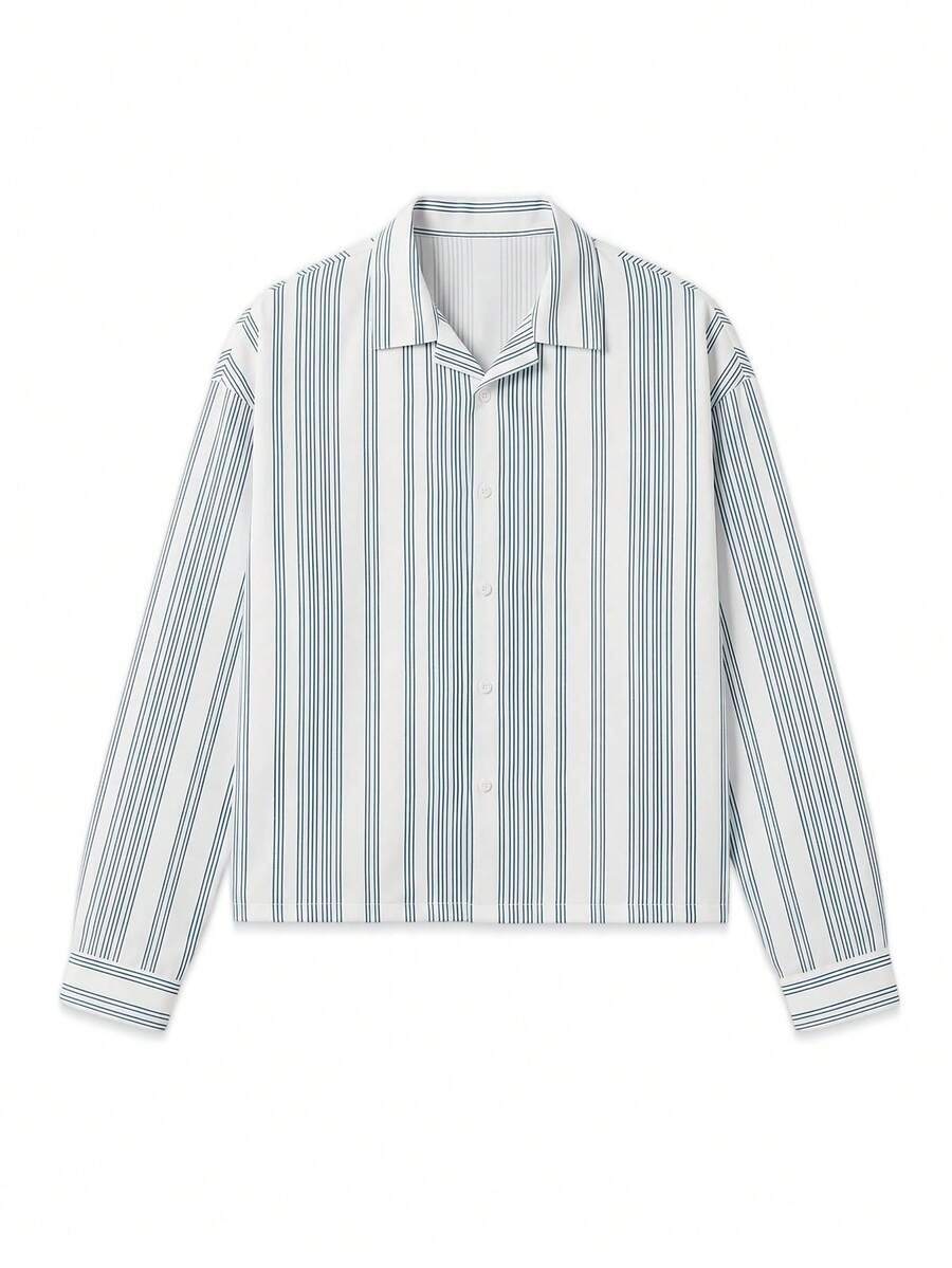 Manfinity Dauomo Men's Short Length Long Sleeve Casual Shirt Top - Blue and White - View 1