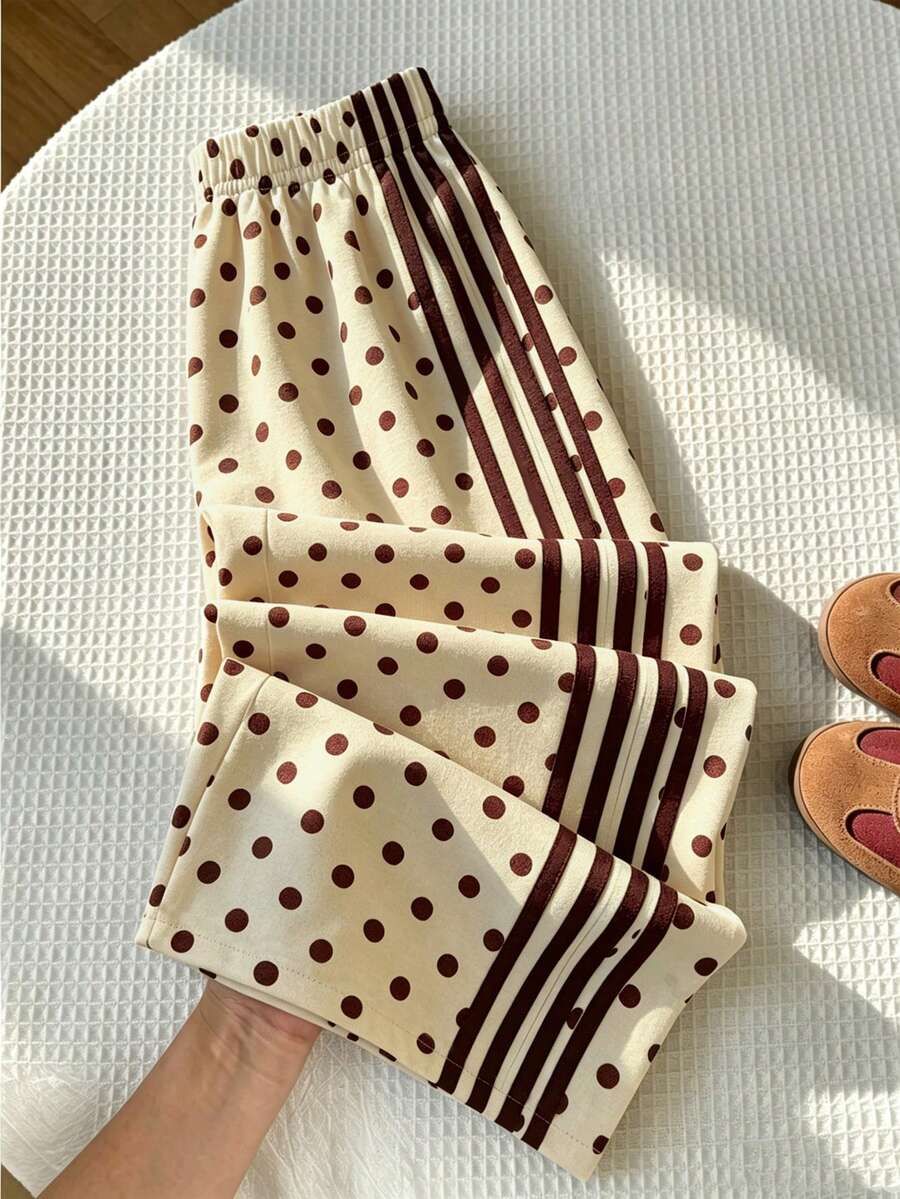 SHEIN 女童(大童)春夏秋冬休閒可愛日系百搭日常運動街頭風米色拼色寬鬆梭織長褲校園 - 黃色 - 查看 1