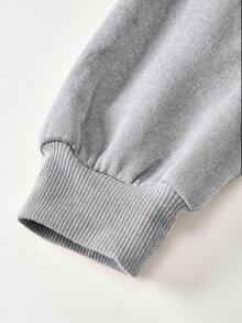 SHEIN Kids Tween Girl Casual Heart Print Knit Solid Color Loose Drop Shoulder Long Sleeve Sweatshirt & Pleated Wide Leg Sweatpants Set - Grey - View 9