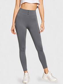 SHEIN BASICS 女款極簡百搭鈕扣修身內搭褲 - 深灰色 - 查看 8