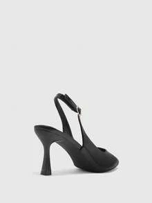 CUCCOO BIZCHIC Women's Commuter Model With Exposed Heel, Black Glossy Pointed Toe, Fashionable And Elegant Stiletto Shoes. - Black - View 8