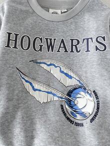 PrepCrw HARRY POTTER X SHEIN 小男孩圓領字母圖案休閒日常長袖運動衫 - 灰色 - 查看 6