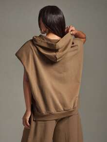 Denimoi Oversized Pad Shoulder Sweatshirt Lounge Wear Airport Cozy, Daily Casual - Brown - View 4