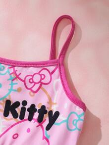HELLO KITTY AND FRIENDS | SHEIN 女嬰卡通印花細肩帶洋裝 - 粉色 - 查看 6