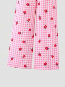 SHEIN Elladie kids 女童可爱条纹蝴蝶结印花吊带背心和阔腿裤套装，夏季 - 粉色 - 查看 7