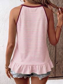 SHEIN LUNE Camiseta sin mangas para mujer de talla grande, nueva y de gran para primavera/verano, con diseño de color contrastante, patrón de rayas, casual y versátil - Multicolor - Ver 2