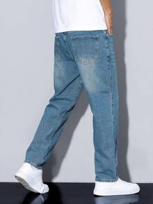 Manfinity Homme Jeans rectos de color liso con bolsillo para hombres, de uso versátil y casual - Azul - Ver 2