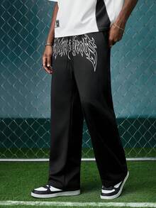 EVRINFINITE Men's Casual Loose Straight Leg Printed Sweatpants, Spring/Summer - Black - View 5