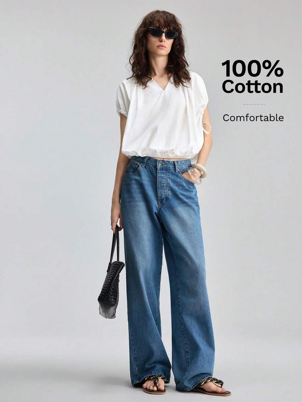 Women's Solid V-Neck Top, White, Summer, Casual, Brunch Teachers' Day Fashion Business Office Old-Money