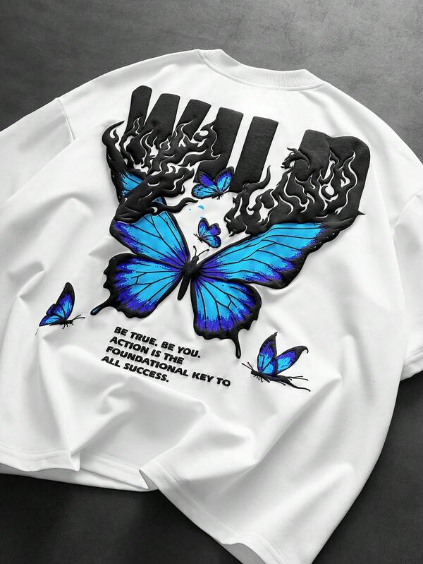 PAVTROS Men's Streetwear Hot-Selling 3D Butterfly Foam Print T-Shirt, Boyfriend/Husband Anniversary Gift