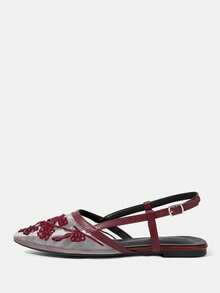 CUCCOO HITCHD Ladies, Willow Nails, Buckles, Flat Shoes. - Burgundy - View 2