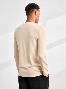 Driftmere Men's Minimalist Fashionable Ribbed Knit Tee, For Fall, Long Sleeve Top - Apricot - View 2