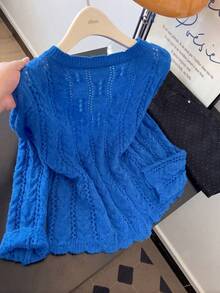 GlowEve CURVE Plus Size Women's Solid Color Single-Breasted Casual Daily Cardigan - Blue - View 2