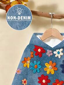 SHEIN 1套少女休閒舒適時尚清新可愛甜美復古花卉印花連帽衫與印花慢跑運動長褲套裝，適合秋冬外出、假期、學校、生日等場合 - 彩色 - 查看 5