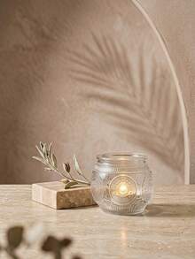 Cirelle 6pcs Embossed Glass Votive Candle Holders, Retro Round Glass Tealight Cup For Votive Candles, Decorative Glass Candle Jar For Dining Table, Spa, Wedding Centerpiece & Holiday Decor - multicolor - View 6