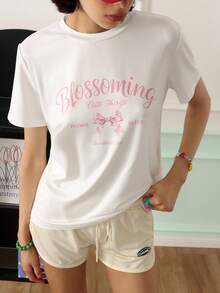 Chillnights Women's Letter Print Casual Daily Home Short Sleeve Pajama Top - White - View 5