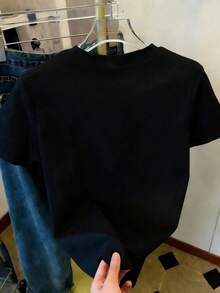 EMERY ROSE Plus Size Cute Turtle Embroidery Print Summer Women Round Neck Short Sleeve T-Shirt - Black - View 2