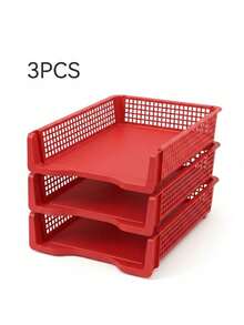 Joivida 3Pcs Stackable A4 Plastic File Trays, Multi-Layer Large Capacity Document Organizer, Sturdy Drop-Resistant Desktop Paper Storage Rack, Space-Saving Stackable Design, 4 Fresh Colors Available Blue Red Yellow Green For Office Desk Home Use - multicolor - View 12