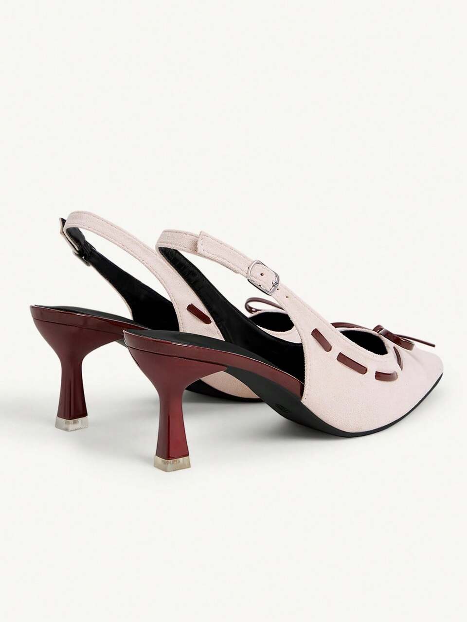 CUCCOO CHICEST Gentle Style Pink Brown Color Matching Pointed High Heel Sandals Women's Bow Design Slingback Buckle Retro Style Shoes Fall Shoes