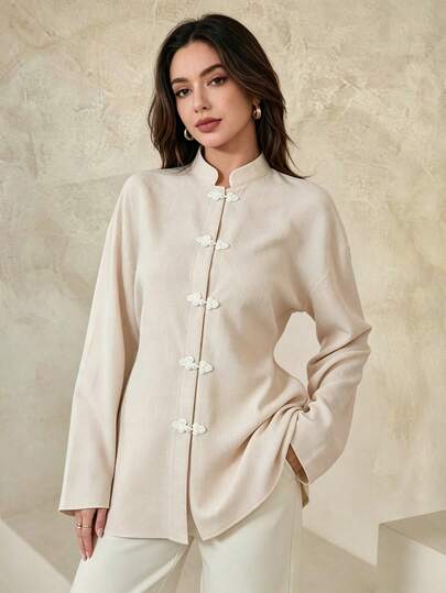 Graceveil Women's New Chinese Style Handmade Frog Button Design Long Sleeve Shirt
