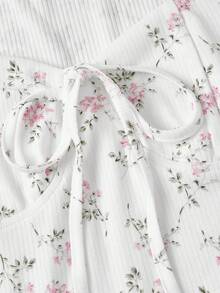 SHEIN MOD 女款甜美度假風碎花綁帶短袖洋裝 - 白色 - 查看 4