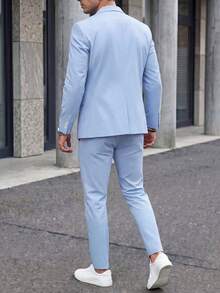 Manfinity Bizformal 男士商務休閒通勤夾克與長褲套裝 - 淺藍色 - 查看 2