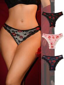 Divavoom Romantic Lace Trim Sexy Girl Triangle Panties Women's Underwear 3-Piece Set - Multicolor - View 1