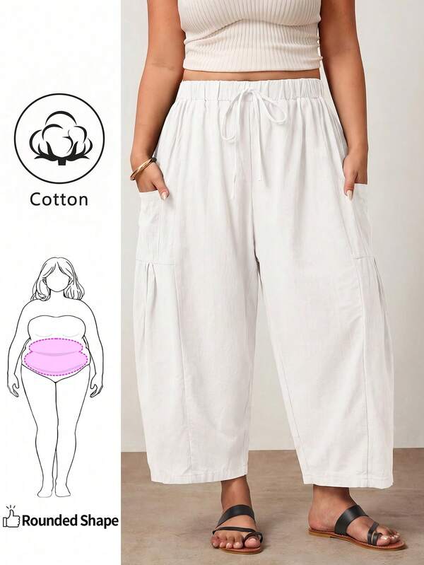 Enliva Plus Size Loose Fit Drawstring Casual Cropped Pants Fall