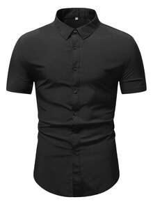 Calvornis Men Solid Button Up Formal Shirt, Ceremony - Black - View 3