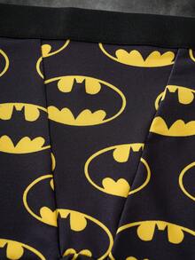 BATMAN X SHEIN Women's Cartoon Print Elastic Waist Boyshort Panties - Black - View 3
