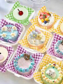 100pcs Oil-Proof Baking Paper Suitable For Cake, Sandwich, Picnic With 5 Different Style; Grid Wrapping Paper For Fast Food, Basket Liner - Multicolor - View 2
