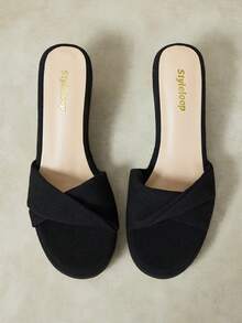 Styleloop Ladies Shoes, Linen Texture, Black, Open-Toed, Wedge Sandals, Retro Style, Suitable For Summer French Casual Vacation Wear - Black - View 7