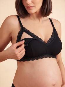 SHEIN 3件套蕾丝拼接柔软舒适孕妇哺乳文胸 - 彩色 - 查看 3