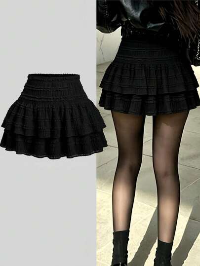Evasive Skirt With Ruffles In Layers For Women, Textured Fabric With Lace, High Elastic Waist With Stylizer Cut New Collection 2026