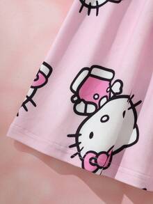 HELLO KITTY AND FRIENDS | SHEIN Gaun Kasual Lengan Pendek Leher Bulat Motif Kartun untuk Anak Perempuan - Berwarna merah muda - View 7