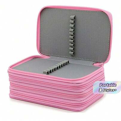 1pc Oxford Cloth 72-Slot Pencil Case, Portable Watercolor Pencil Box, Rose Pink, Blue, Pink (Pencils Not Included), Back To School, Stationery, Pencil Case, Pencil Pouch, Backpack.