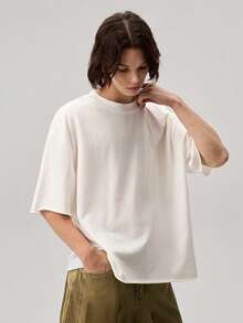Vaulklash Men's Loose Crew Neck Short Sleeve T-Shirt, White, Minimalist Design With Rolled Hem Cotton - White - View 5
