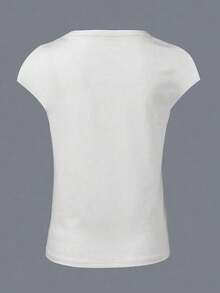 Omancia Camiseta de mujer de unicolor con escote en V, minimalista y de moda, adecuada para el verano - Blanco - Ver 2