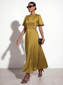 Zivah Women's Elegant Solid Color Waist-Cinching Long Dress - Mustard Yellow - View 7