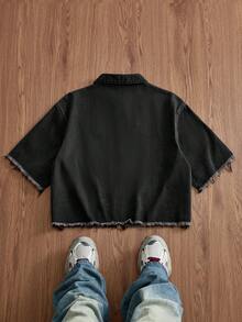 SWAVVY 男士水洗品牌補丁刺繡拉鍊夾克 - 黑色 - 查看 2