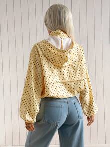 SHEIN EZwear 女款波點圖案長袖拉鍊連帽外套 - 黑與白 - 查看 2