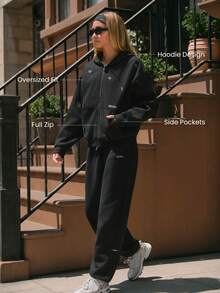 GLOWMODE X Harry Potter SoftCalm Modal Seeing Stars Oversized Full Zip Hoodie With Constellation Embroidery & Two-Way Zipper Daily Casual Summer Wear - Black - View 2
