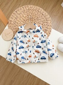 SHEIN Newborn Baby Girl Autumn/Winter Cute Casual Versatile Cartoon Pattern Hooded Jacket - Apricot - View 1