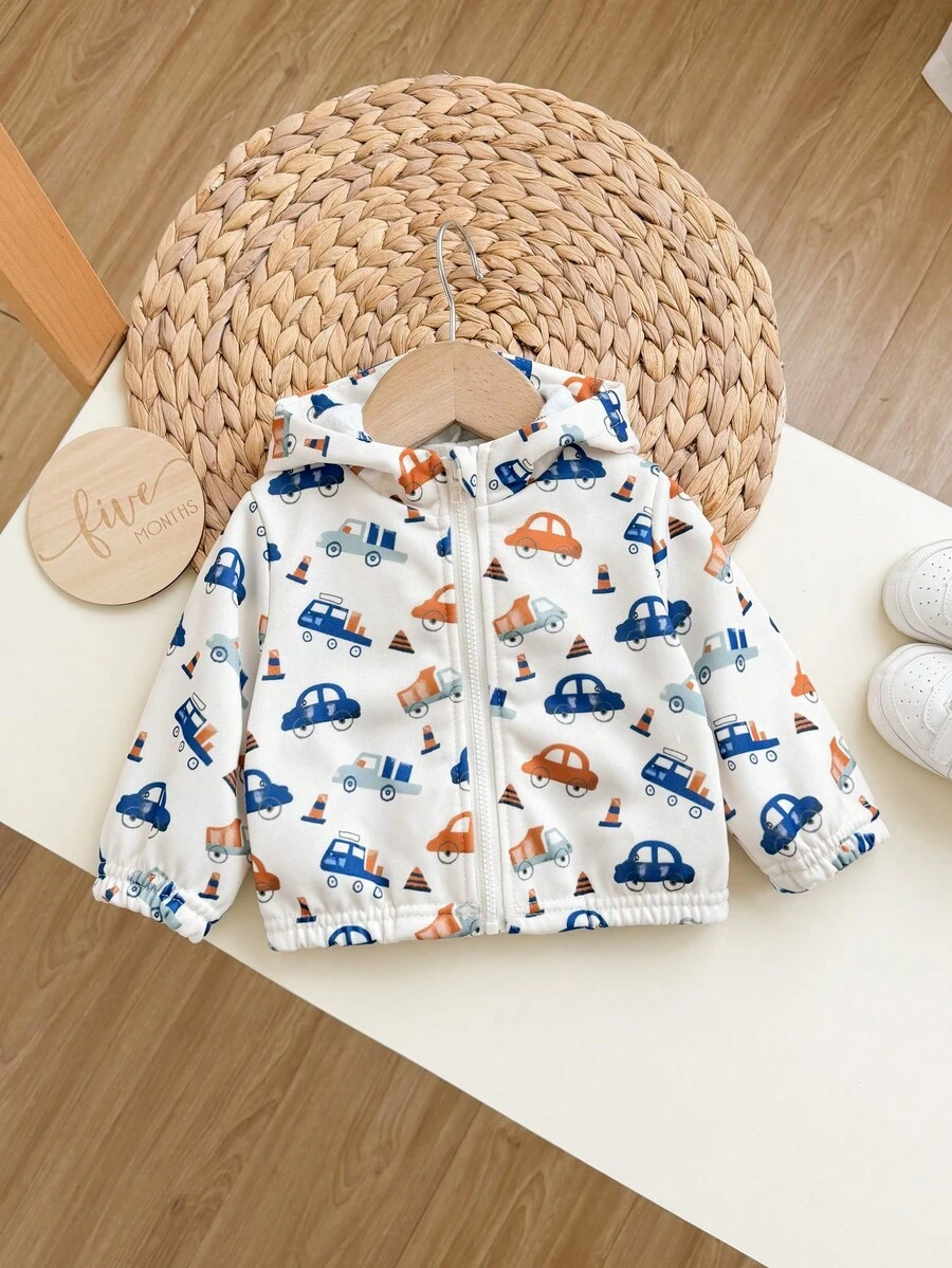 SHEIN Newborn Baby Girl Autumn/Winter Cute Casual Versatile Cartoon Pattern Hooded Jacket - Apricot - View 1