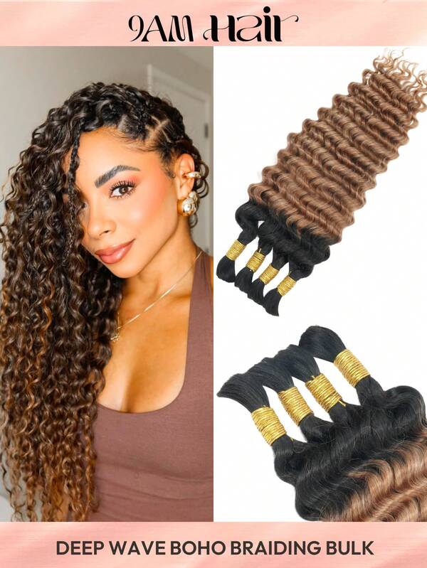 Boho Braids Tóc tết 100% tóc thật cho tết tóc Boho, tóc thật xoăn sóng sâu, 4 bó/gói 95g, tóc đen tự nhiên nguyên đầu, tóc thật rời nối tóc cho tết tóc không nút, tóc sóng ướt không lưới, tóc tết đã chia sẵn, tóc nối cho nữ