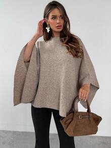 Firerie Women's Autumn/Winter New Shawl Cape Sweater, Khaki Color, Loose Fit, Versatile, Elegant, Suitable For Commuting, Daily Wear, Casual, Outings, Warm Home Wear - Khaki - View 4