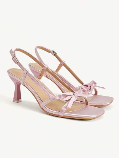 CUCCOO CHICEST Fairy Style Buckle Stiletto Sandals, Bow Square Toe High-Heeled Sandals For Women's Summer Wear