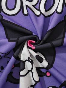 HELLO KITTY AND FRIENDS | SHEIN Set Kaos dan Celana Pendek Bergambar Kartun untuk Anak Perempuan Remaja - Purple - View 8