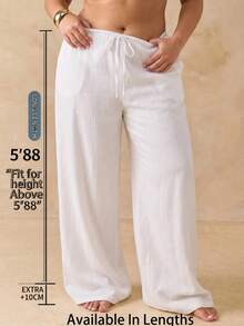 SHEIN Tall CURVE 大尺碼女款純色腰部綁帶寬腿休閒長褲 - 白色 - 查看 2